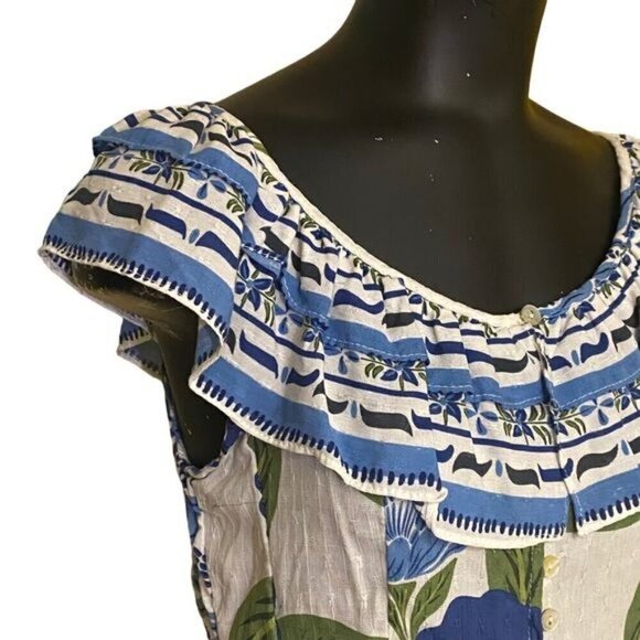 NEW Rachel Zoe Blue Floral Print Ruffle Off Shoulder Blouse Size Medium - Picture 2 of 6